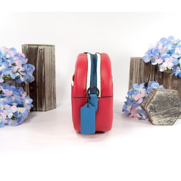Coach Red Blue Colorblock Leather Camera Guitar Strap Crossbody Bag NWT C6833 - Picture 3 of 8